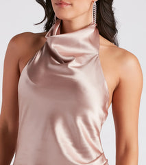 Caroline Halter Neck Satin Mini Dress