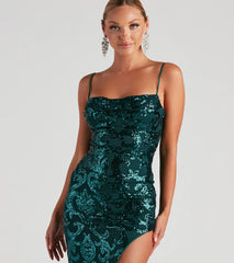 Leah Formal Sequin Mesh Long Dress