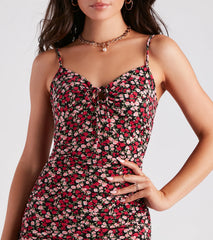 Romance For One Rose Tie-Front Dress