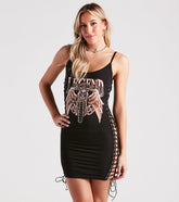 Major Legend Lace-Up Graphic Short Dress