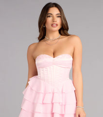 Jade Satin Chiffon Corset Skater Dress