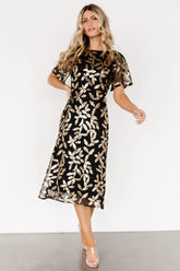Deanna Sequin Midi Dress | Black + Gold