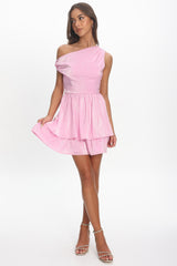 Marmalade Asymmetric Neckline Layered Mini Dress Pink
