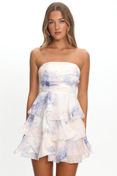 Giavana Strapless Layered Mini Dress Floral Blue