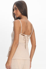 Mesa Bead Strap Knit Top Cream
