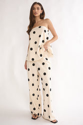 Loraya Wide Leg Pleat Pants Polka Dot Beige/Black