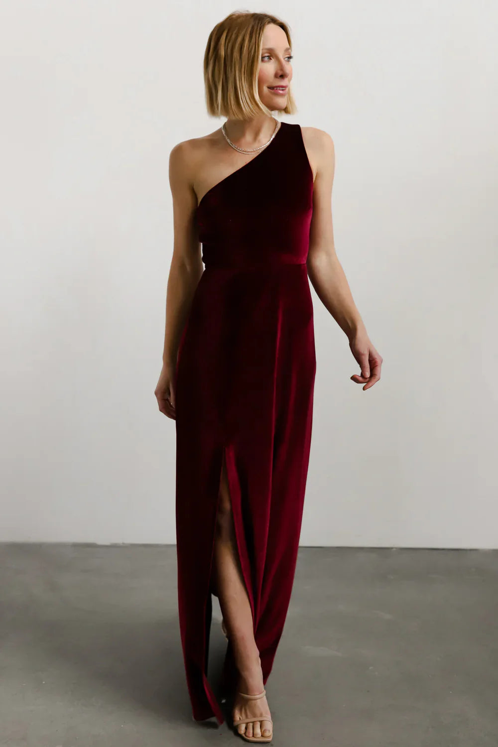 Tatiana Velvet One Shoulder Maxi Dress | Merlot