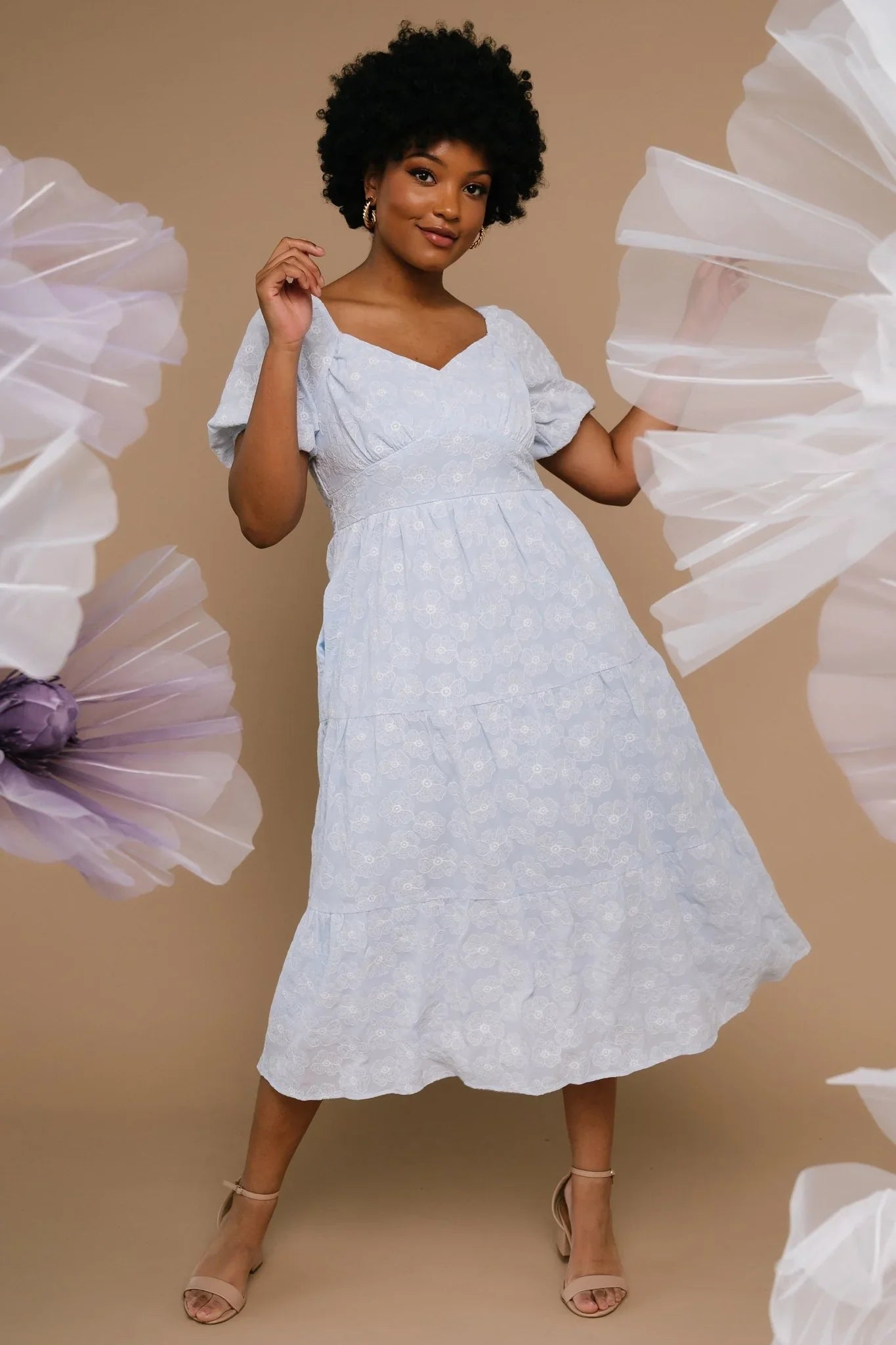 Mildred Embroidered Midi Dress | Light Blue