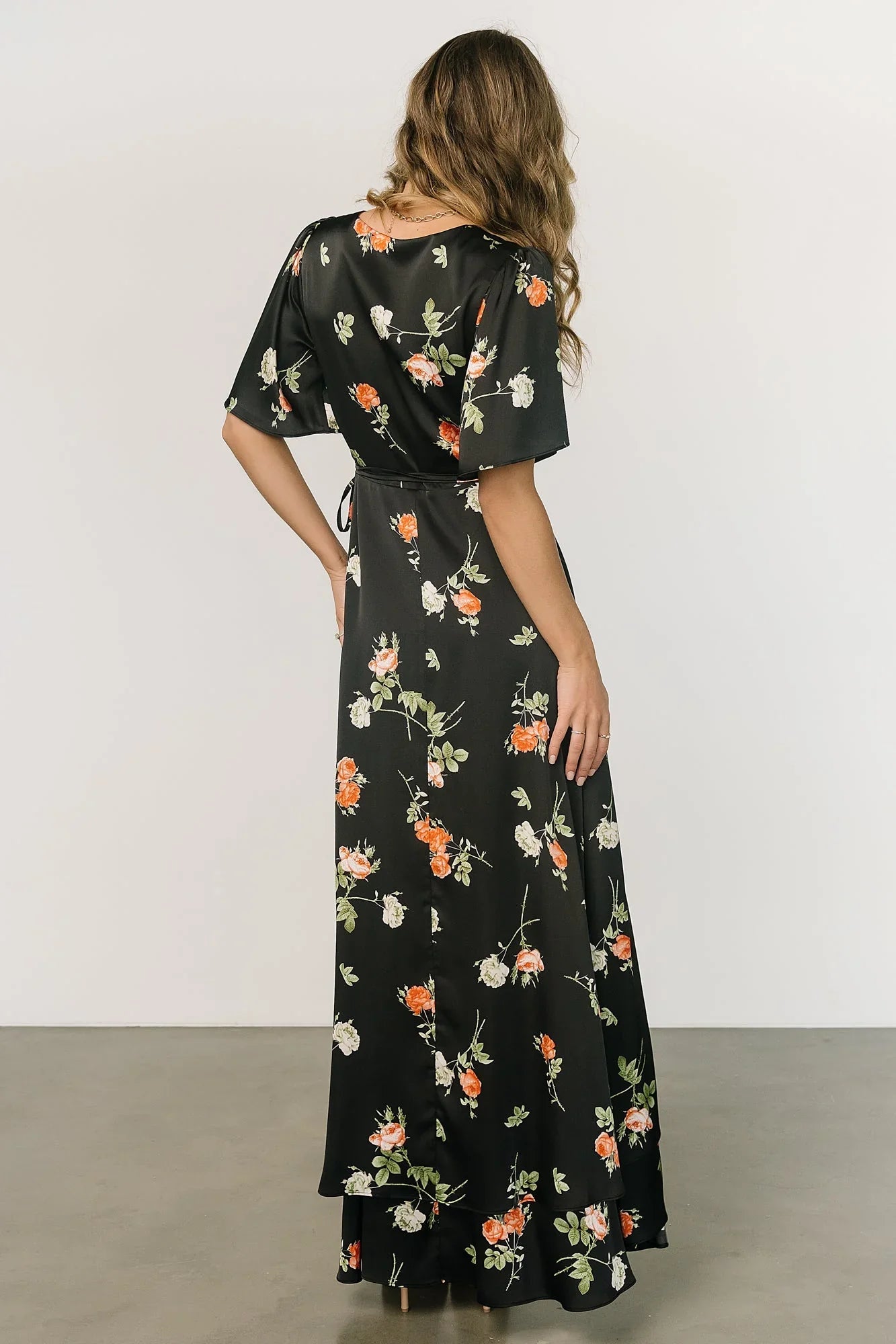Amara Wrap Dress | Black + Coral Floral