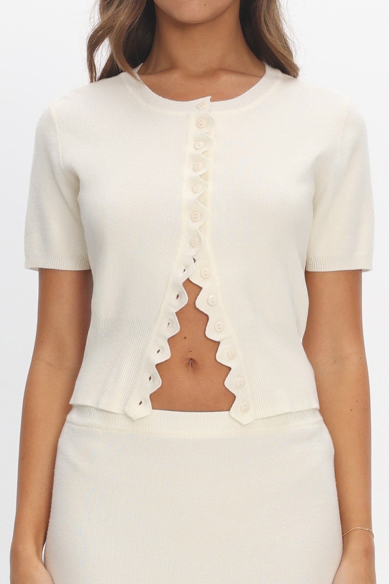 Don't Mind Scallop Edge Knit Top Cream