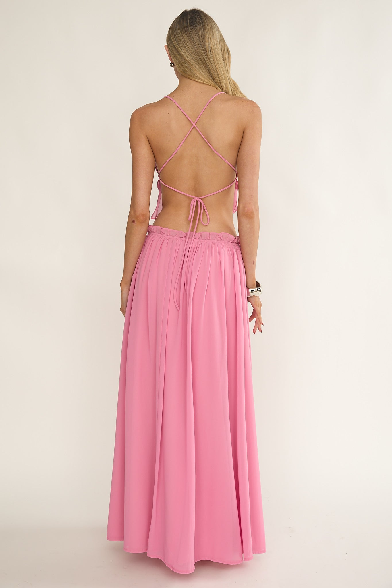 Marivelle Frill Trim Maxi Skirt Pink