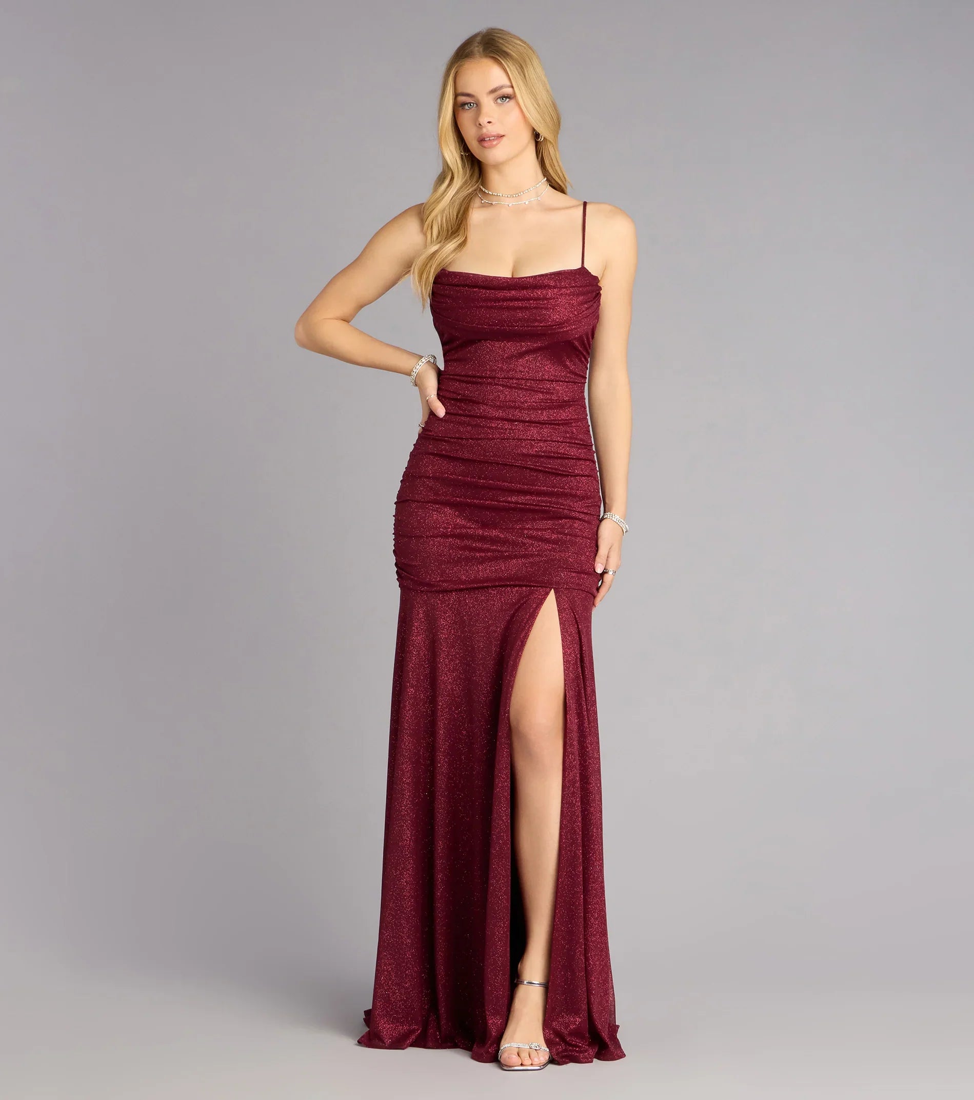 Klaire Glitter Slit Mermaid Formal Dress