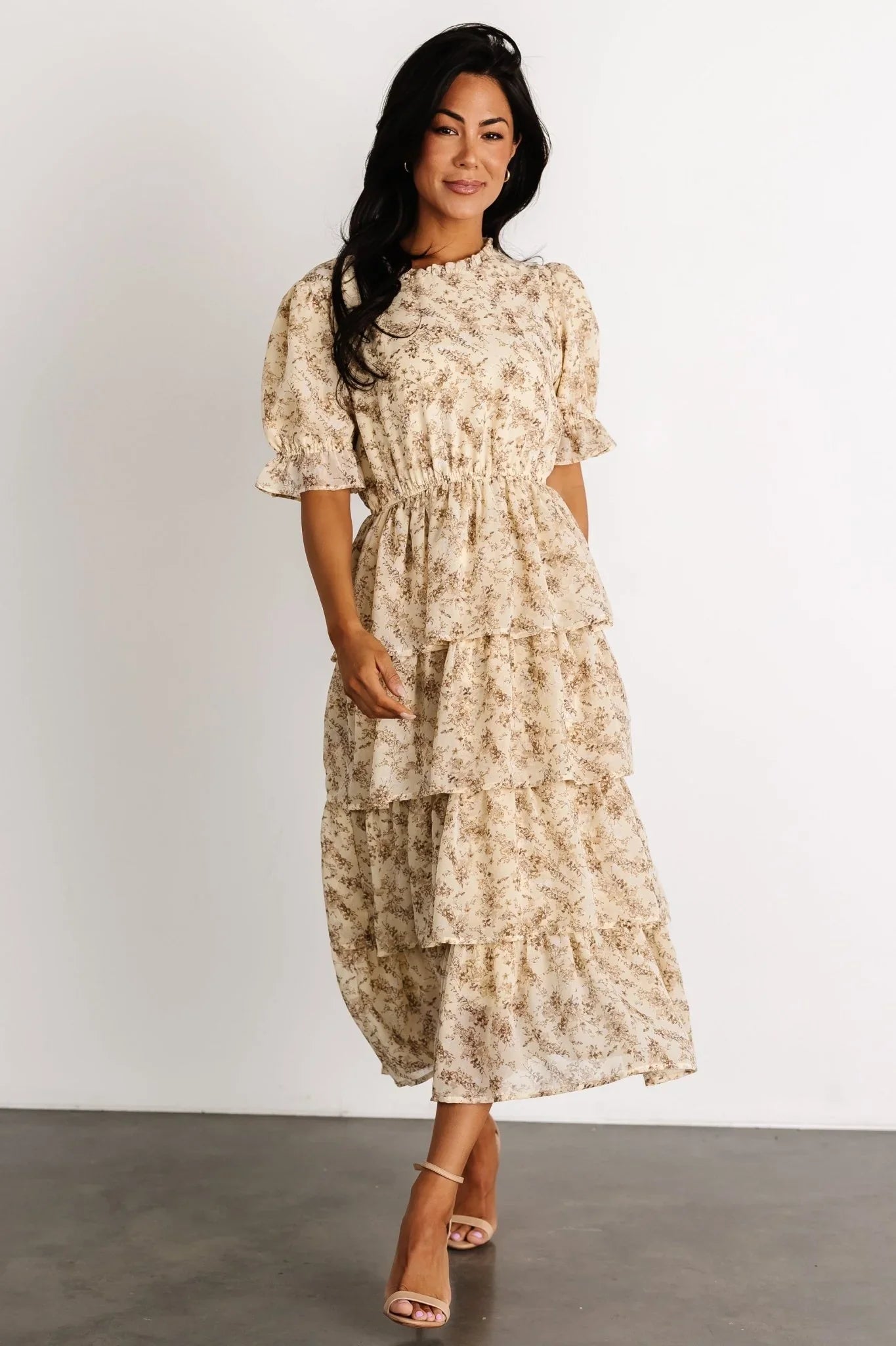 Pia Tiered Midi Dress | Pale Yellow Floral