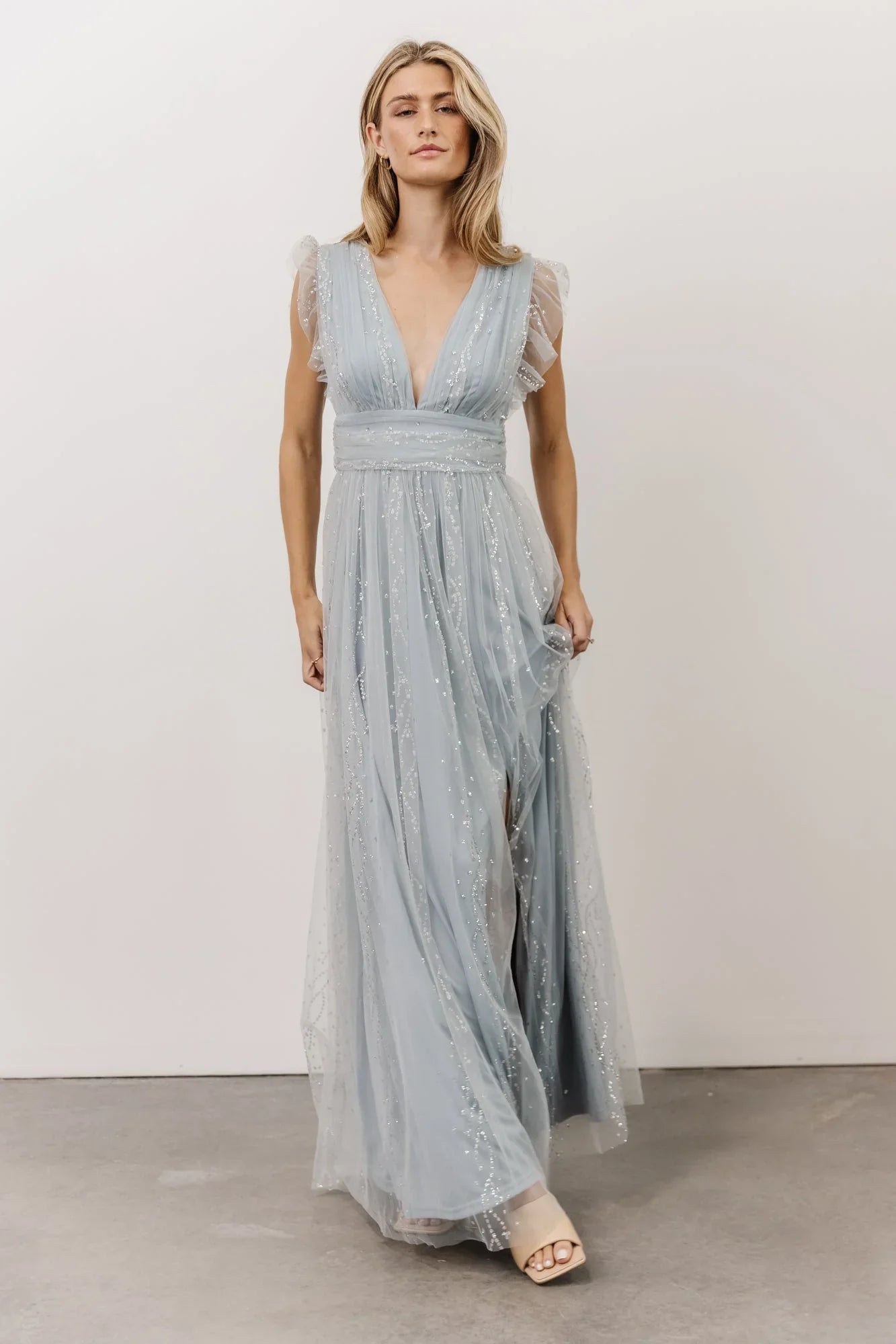 Annika Sequin Mesh Maxi Dress | Dusty Blue