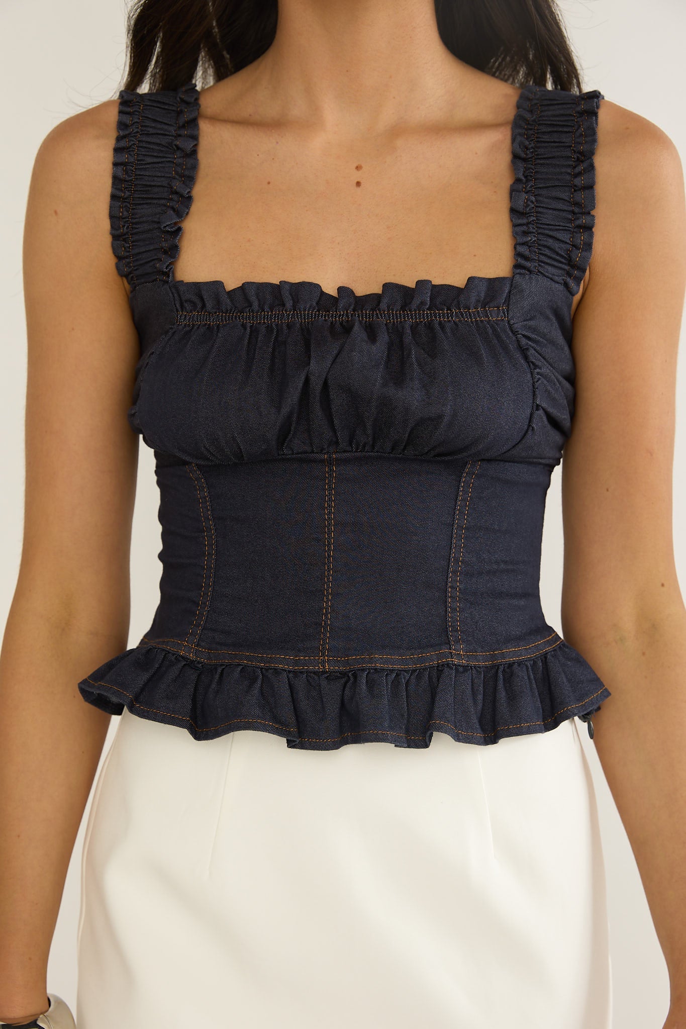 Pacer Smocked Top Indigo